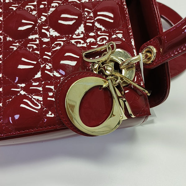 Lady Dior Small Cannage Patent Leather Red