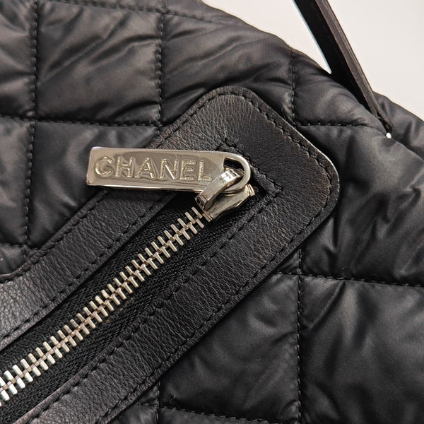 Quilted Fabric Backpack Black