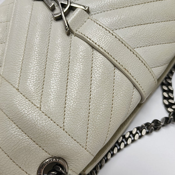 Chevron Calfskin Shoulder Bag White