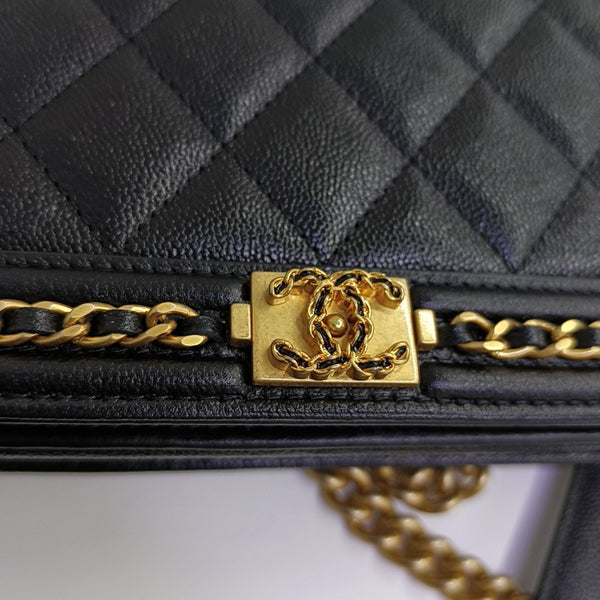 BOY CHANEL Mini Quilted Grained Calfskin Black