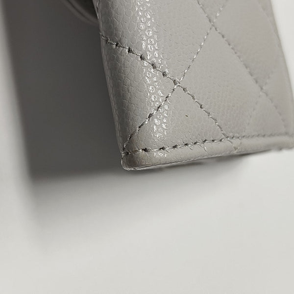 CLASSIC FLAP Quilted Grained Calfskin Gray Card Holder