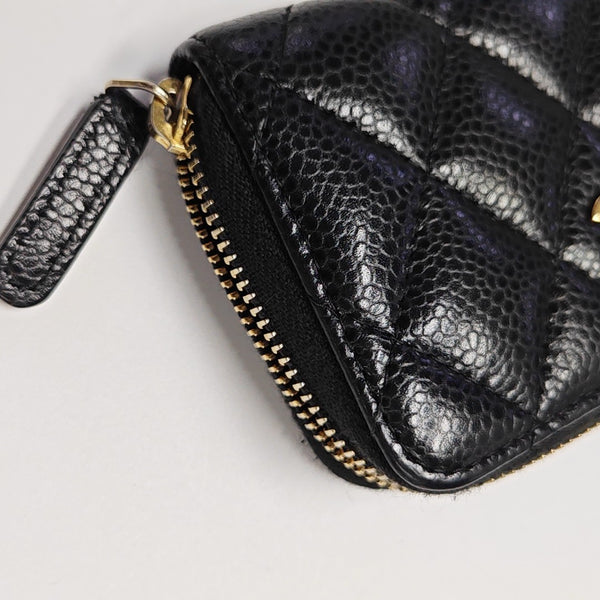Quilted Grained Calfskin Card Holder Black