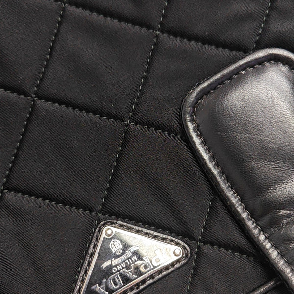 Quilted Fabric Top Handle Bag Black