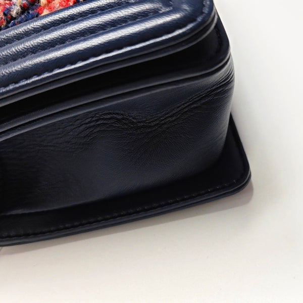 Authenticated pre-owned BOY CHANEL Small Chevron, Quilted Wool Blue - Shoulder Bag at Looply