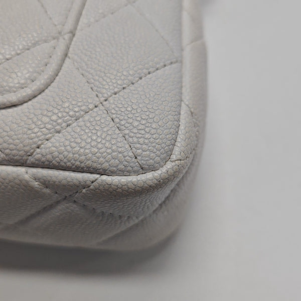 Quilted Grained Calfskin Shoulder Bag White