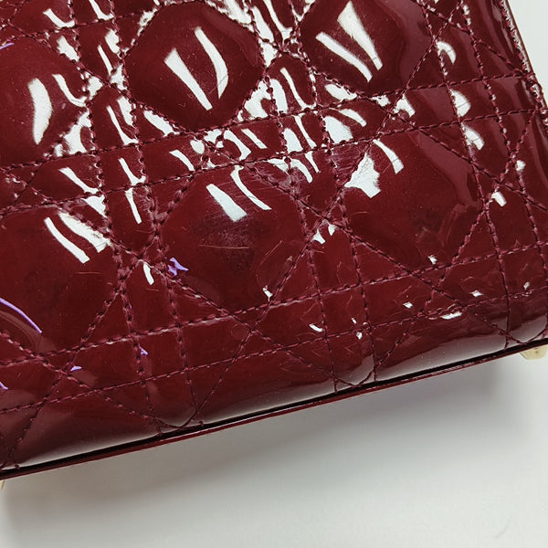 Lady Dior Mini Cannage Patent Calfskin Red