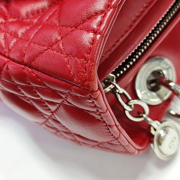 Authenticated pre-owned Lady Dior Medium Cannage Lambskin Red - Tote Bag at Looply
