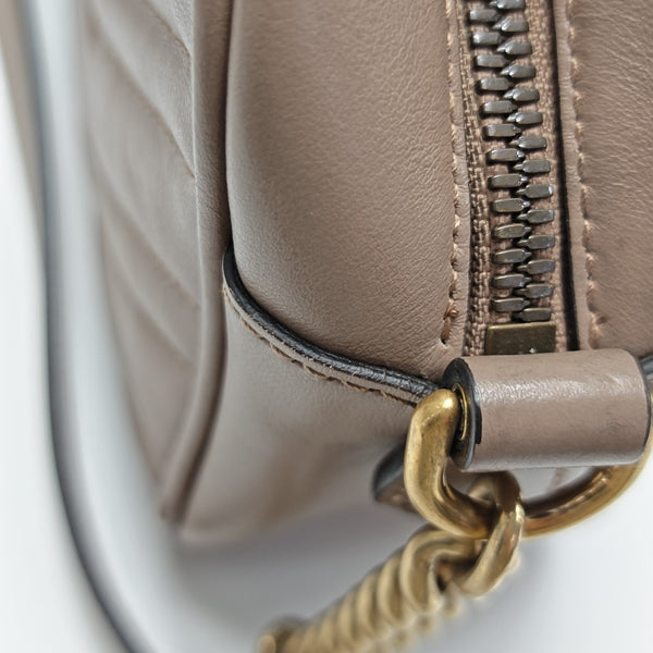 GG Marmont Small Quilted Calfskin Beige