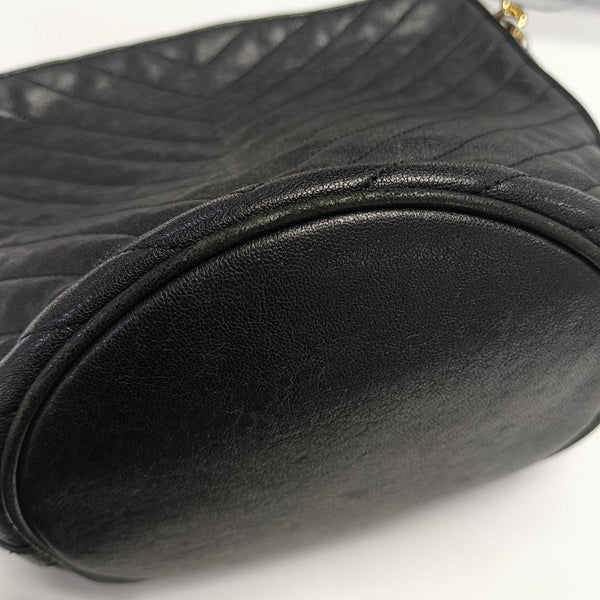 Chevron Calfskin Bucket Bag Black