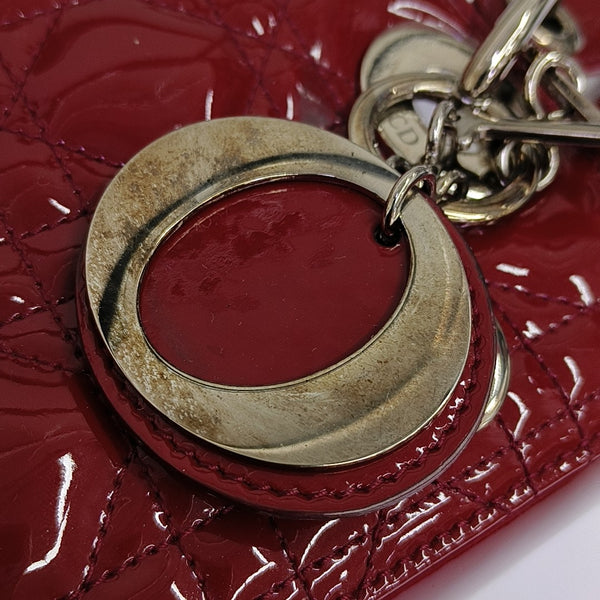 Lady Dior Medium Cannage Patent Leather Red