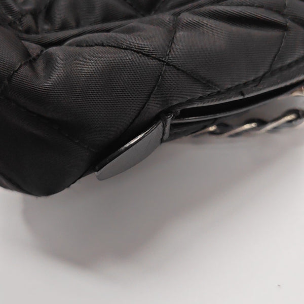 Quilted Nylon Shoulder Bag Black