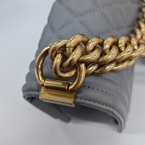 BOY CHANEL Medium Quilted Grained Calfskin Gray