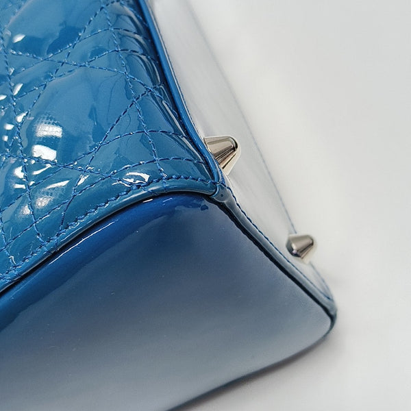 Lady Dior Large Cannage Patent Leather Blue