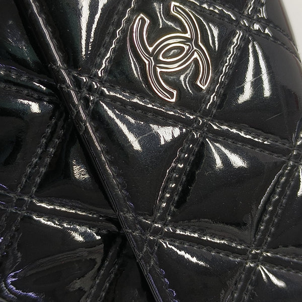 Quilted Patent Leather Wallet Black