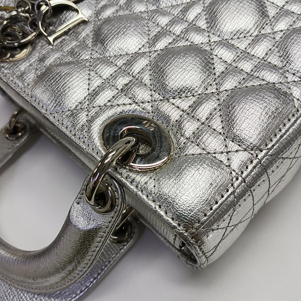 Lady Dior Small Cannage Calfskin Silver