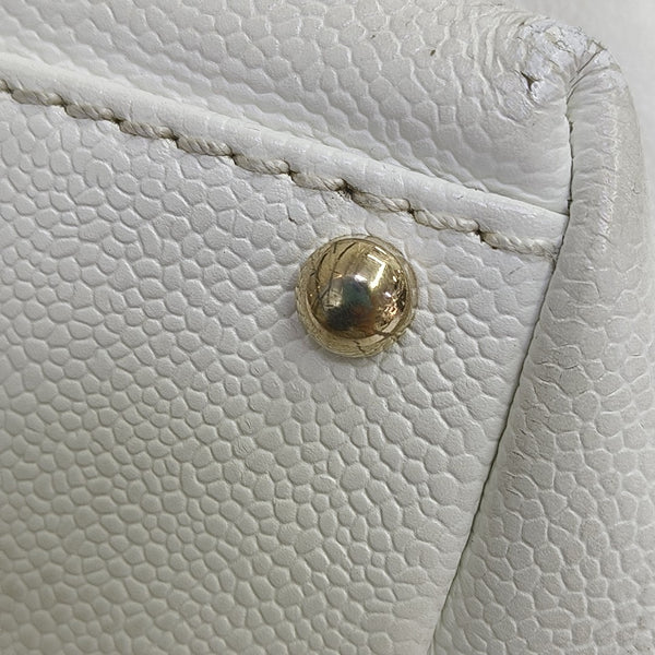 Quilted Grained Calfskin Shoulder Bag White