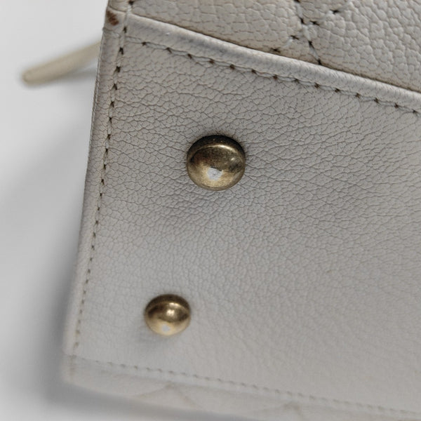 Quilted Grained Lambskin Shoulder Bag White