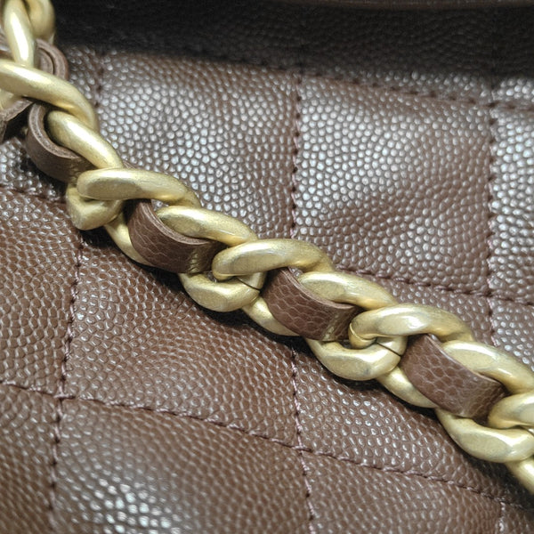 CHANEL 25 Medium Quilted Grained Calfskin Brown