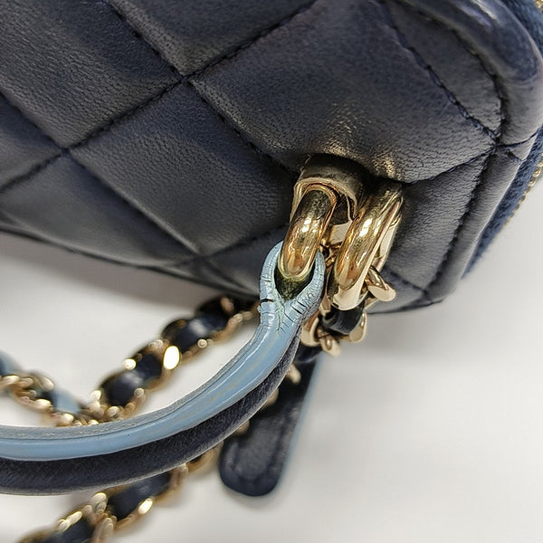 VINTAGE COSMETIC BAGS Quilted Lambskin Blue