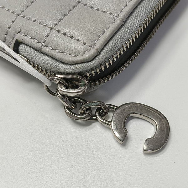 C CHARM Quilted Calfskin Gray Coin Purse