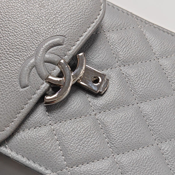 Quilted Grained Calfskin Shoulder Bag Gray