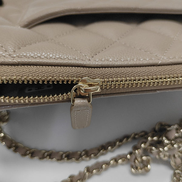 Quilted Grained Calfskin Shoulder Bag Beige