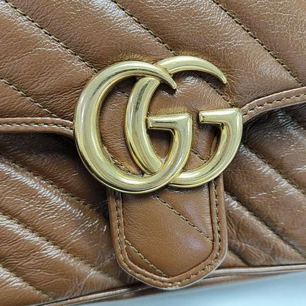 GG Marmont Small Quilted Calfskin Brown