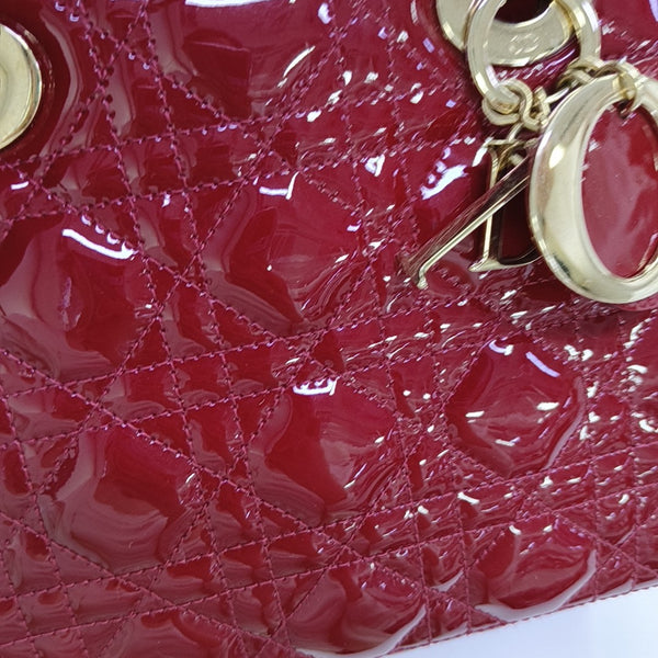 Lady Dior Small Cannage Patent Leather Red