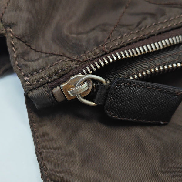 Quilted Nylon Shoulder Bag Brown