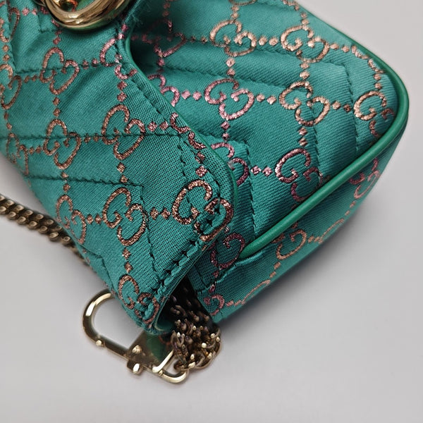 GG Marmont Super Mini Quilted Fabric Green