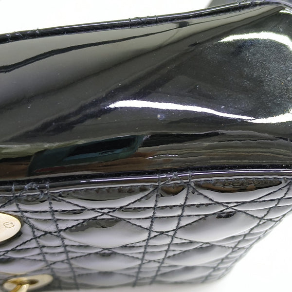 Lady Dior Mini Cannage Patent Leather Black