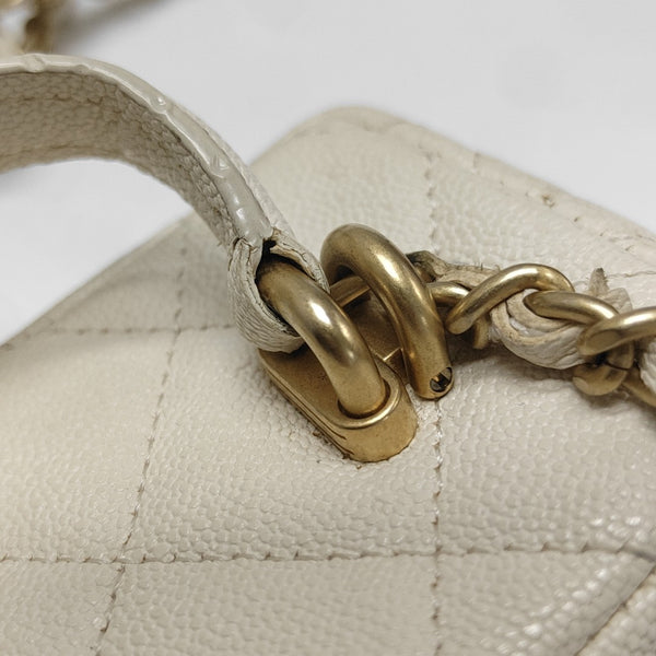 Quilted Grained Calfskin Shoulder Bag Mini White