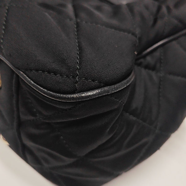 Quilted Fabric Top Handle Bag Black