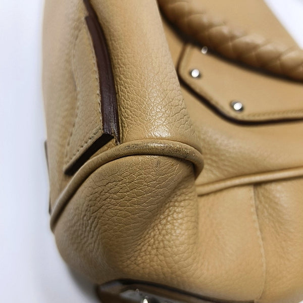 Authenticated pre-owned Bauletto Saffiano Calfskin Beige - Top Handle Bag at Looply