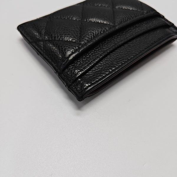 Quilted Grained Calfskin Card Holder Black