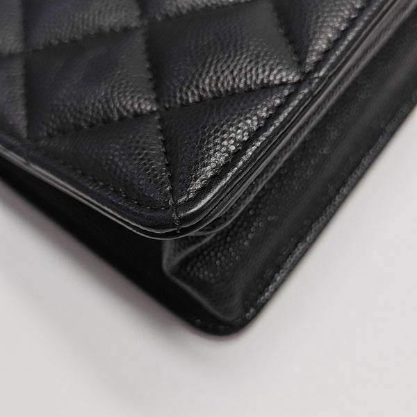 Quilted Grained Calfskin Shoulder Bag Black