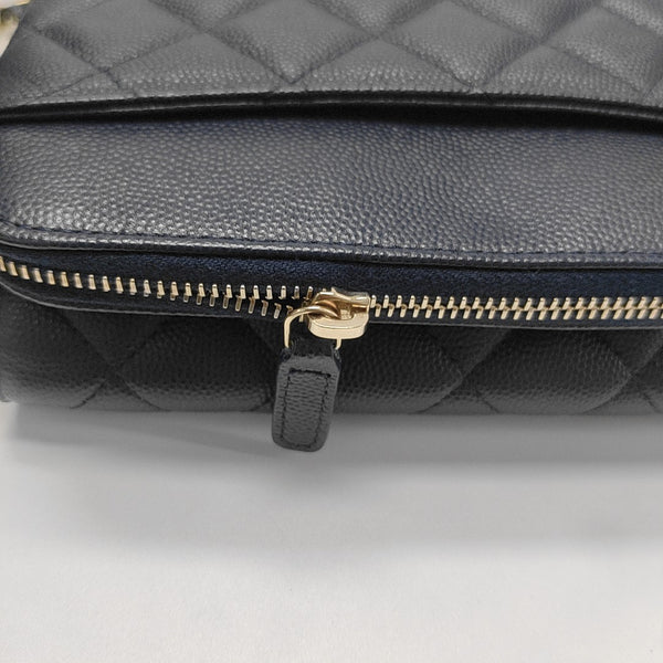 CLASSIC FLAP Mini Quilted Grained Calfskin Blue