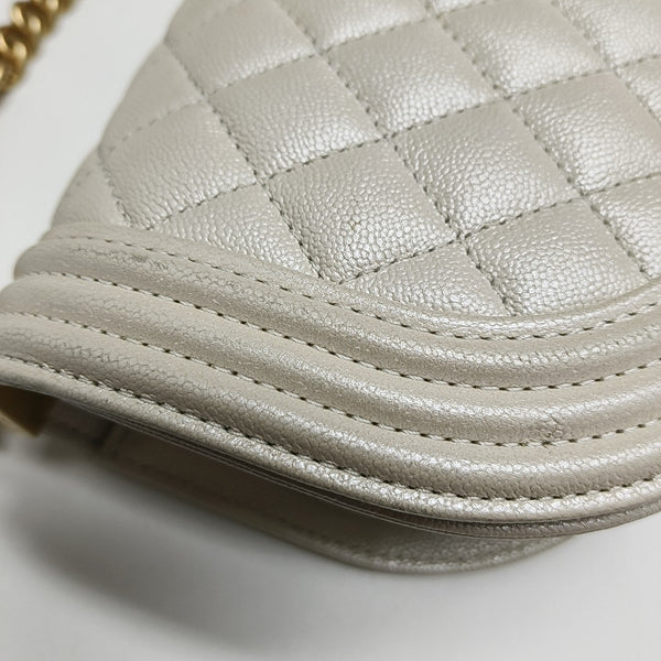 BOY CHANEL Mini Quilted Grained Calfskin White