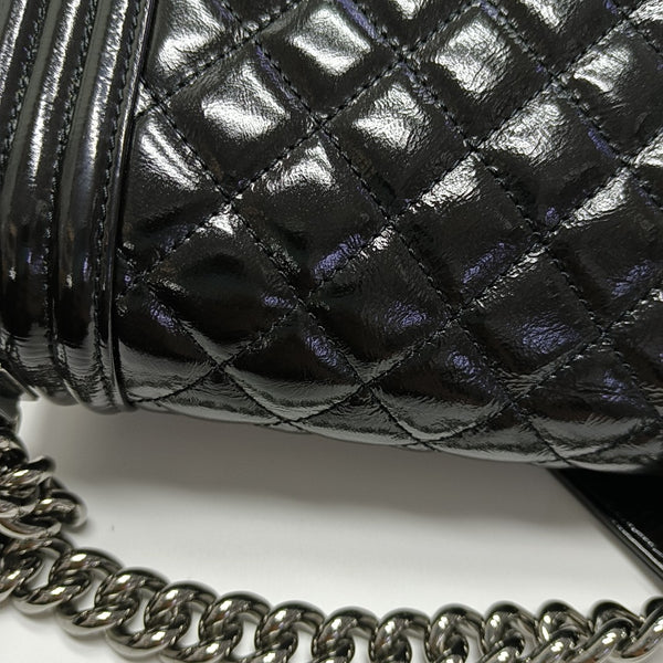 BOY CHANEL Small Quilted Patent Leather Black