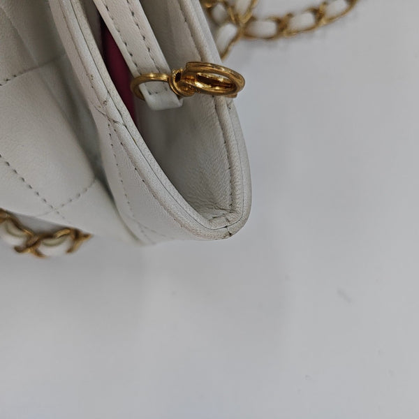 Quilted Lambskin Bucket Bag White