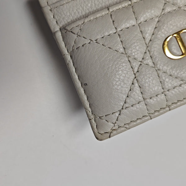 Lady Dior Cannage Calfskin White Card Holder