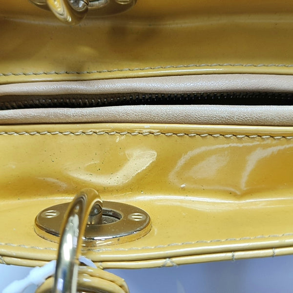 Authenticated pre-owned Lady Dior Medium Quilted Patent Leather Yellow - Shoulder Bag at Looply