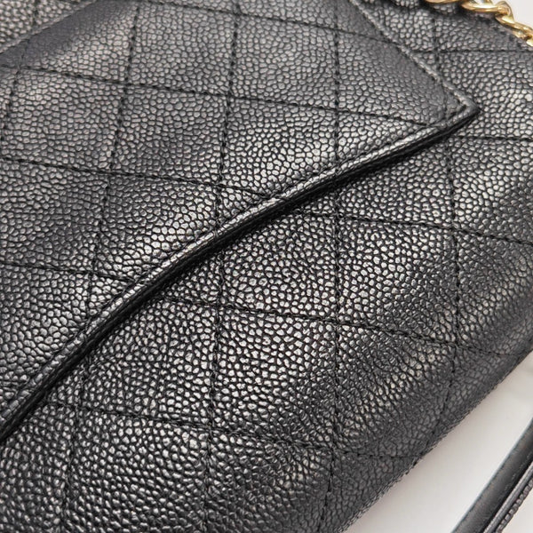 Quilted Grained Calfskin Shoulder Bag Black
