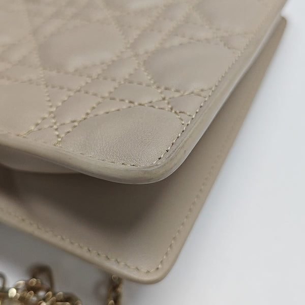 Authenticated pre-owned Lady Dior Milly Mini Cannage Lambskin Beige - Shoulder Bag at Looply