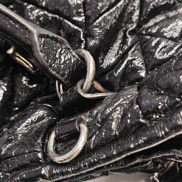 Quilted Patent Leather Tote Bag Black