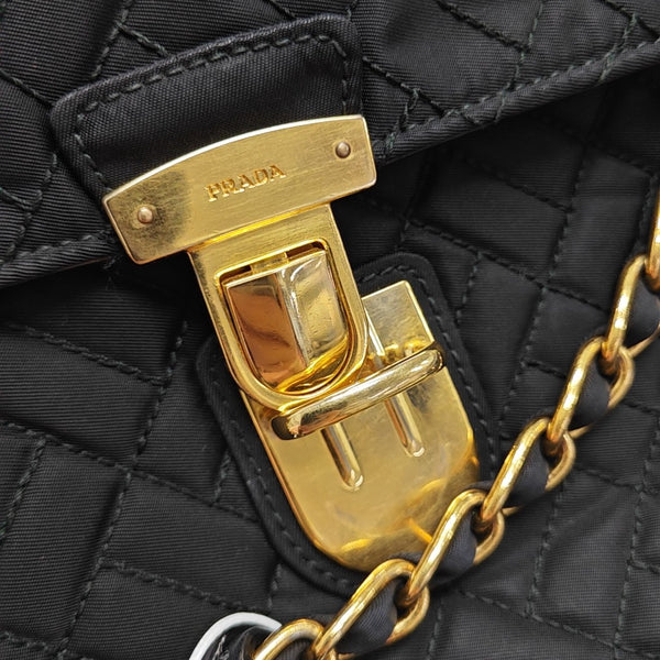 Quilted Nylon Shoulder Bag Black