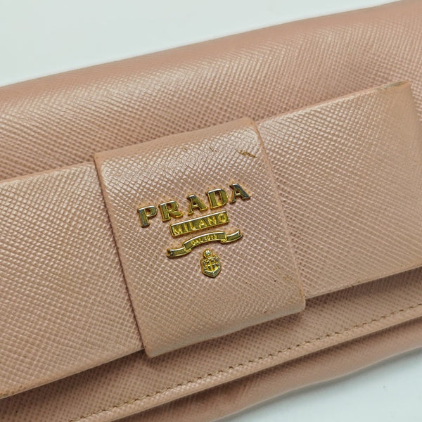Fiocco Bow Saffiano Calfskin Pink Wallet