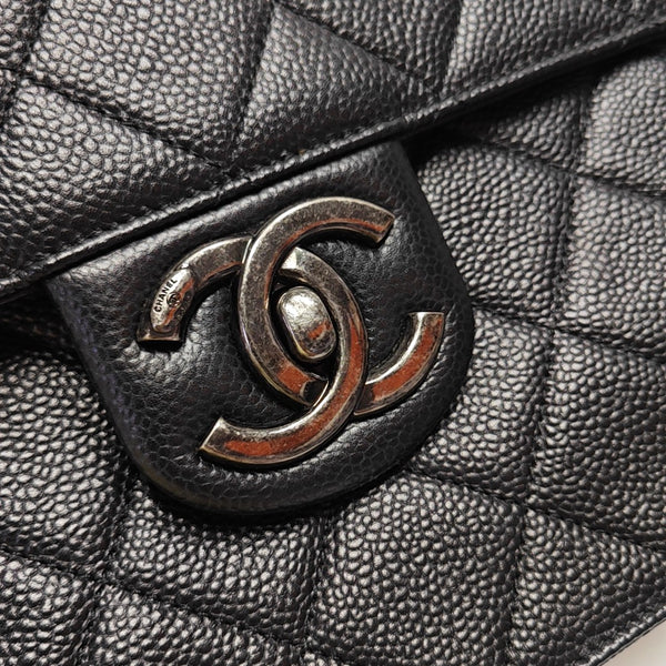 Quilted Grained Calfskin Shoulder Bag Black