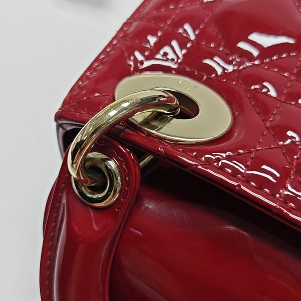 Lady Dior Mini Cannage Patent Leather Red