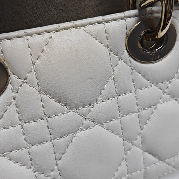 Lady D-Joy Super Mini Cannage Lambskin White